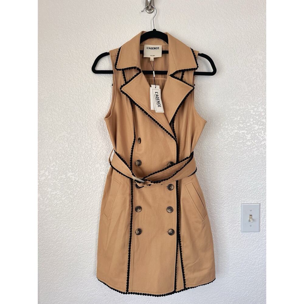 $475 L'agence hale trench mini dress Soft Camel 100% Cotton Size 6